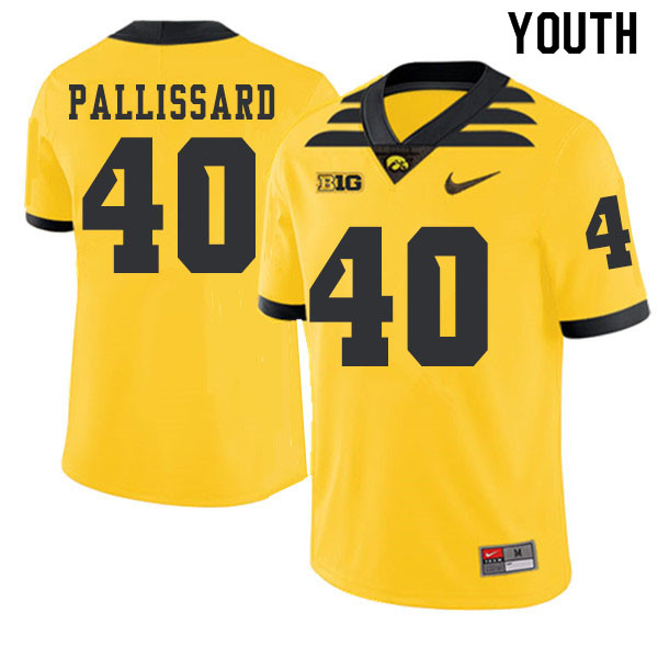 2019 Youth #40 Turner Pallissard Iowa Hawkeyes College Football Alternate Jerseys Sale-Gold